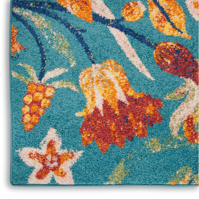 Bungalow Rose Performance Turquoise Blue/Orange/Red Rug & Reviews Wayfair
